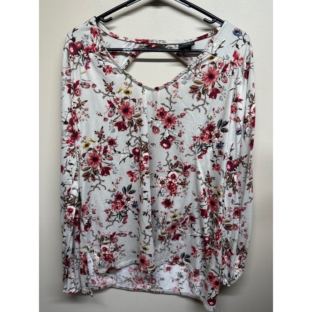 Daytrip Floral Print Cutout Back Long Sleeve Top Women's Size LG